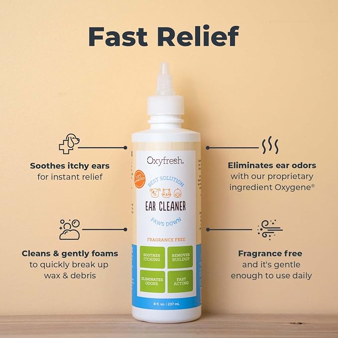Oxyfresh Advanced Pet Ear Cleaner - Best Dog and Cat Ear Cleaning Solution - Helps with Yeast, Wax, Dirt & Itchy Ear Canal - Cleaning, Soothing, & Sting-Free Dog Ear Wash & Cat Ear Rinse - 8oz