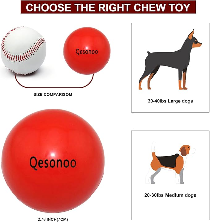 Dog Balls Indestructible, Solid Rubber Bouncy, Large Breed, Red