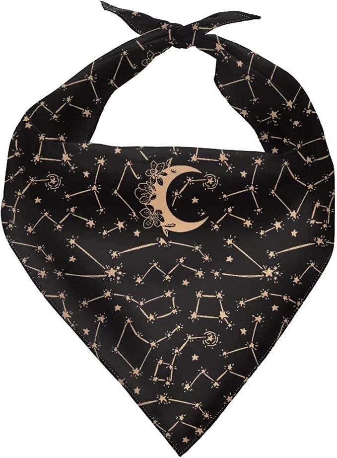 Forchrinse Floral Moon Constellation Star Dog Bandanas Triangle Bandana Soft Polyester Pet Scarf Dog, Medium