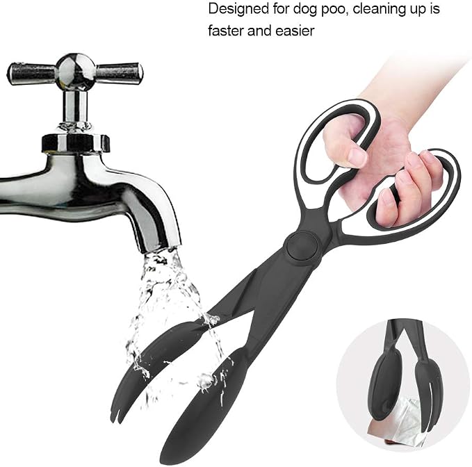 Hozee Dog Pooper Scooper, Dog Pooper Cleaner Tongs Hold Design Poop Scooper Poo Grabber Picker Flexible with Three Bright Colors for Cleaning Poo(Black)