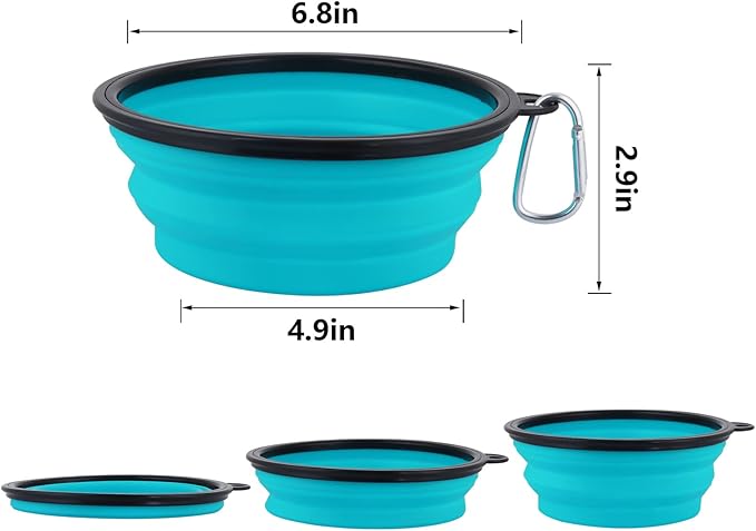 SLSON Dog Bowls Collapsible with Cover Lids, 2 Pack, Light Blue and Green, Large