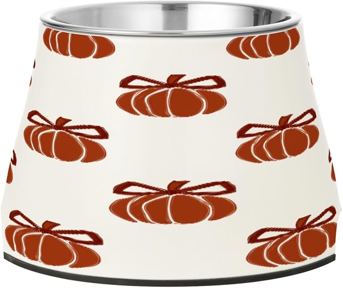 Blueangle Elevated Dog Bowls with Stainless Steel - Non-Slip 2.3 Cup High Capacity Pet Dish for Spinal Health & Pumpkins with Bows Design（160）