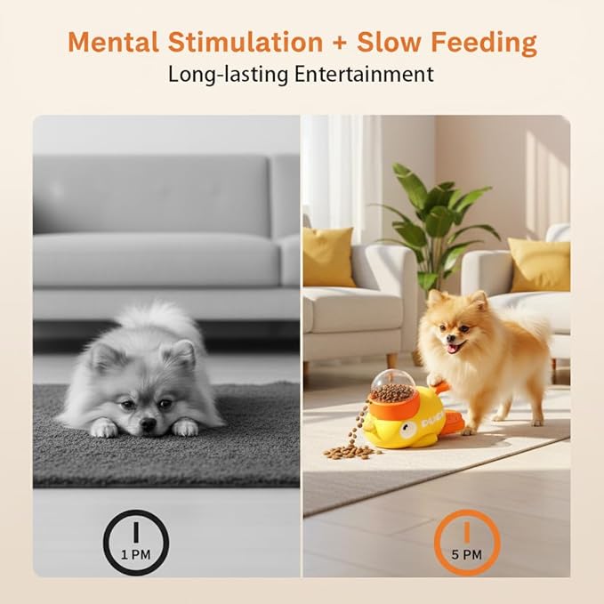 Interactive Dog Puzzle Toy, Cute Duck Treat Dispenser with Anti-Slip Pad, Press-Type Slow Feeder for IQ Training & Boredom Relief, Mental Enrichment for Small Medium Dogs & Cats (Yellow)