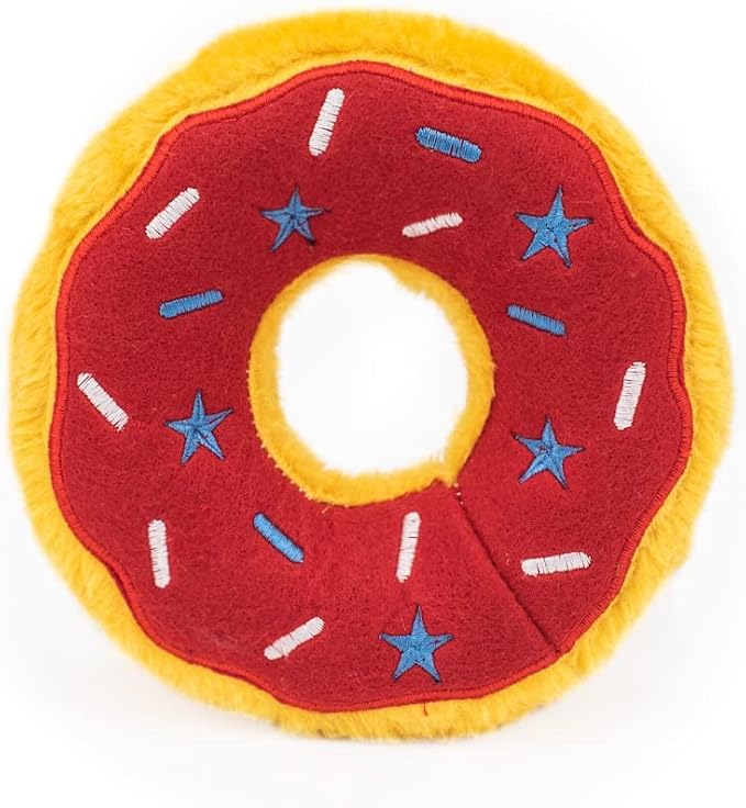 ZippyPaws Donutz for Small and Medium Dogs - Americana Donut | No Stuffing Dog Toys to Keep Them Busy, Squeaky Pet Toy for Boredom, Unstuffed Chew Toy, Soft Plush Puppy Products