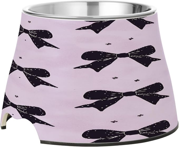 Blueangle Elevated Dog Bowls with Stainless Steel - Non-Slip 2.3 Cup High Capacity Pet Dish for Spinal Health & Black Bows Design（280）