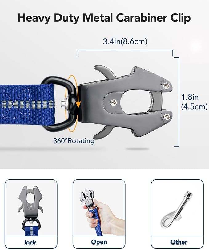 Joytale Tactical Dog Collar(17"-21") and Dog Leash Set, Shock Absorbing Bungee Dog Leash and Adjustable Strong Dog Collar with Handle for Large Dogs(Navyblue, L)