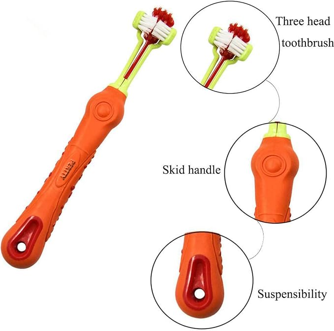 Orgrimmar 2 Pcs 3-Sided Pet Toothbrush Dog Cat Mouth Dental Teeth Care | Pet Brush for Bad Breath Tartar Cleaning