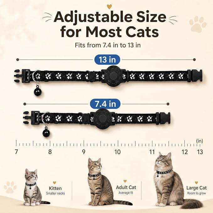 GPS Tracker for Cats, Cat Collar with Tracker for Android Users – No Monthly Fee, Google Find Hub Cat GPS Tracker Collar, IP67 Waterproof, Replaceable Battery Lasts 1 Year