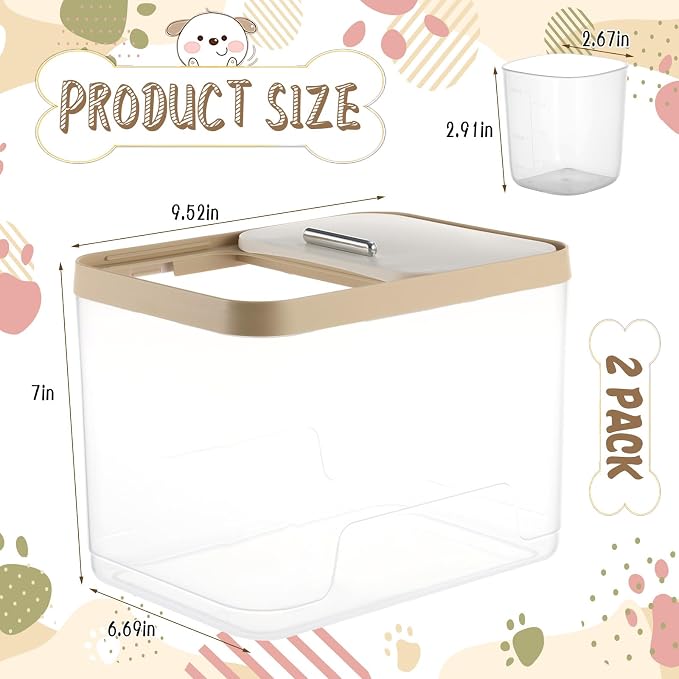 CIEOVO 2 Pack Airtight Dog Food Storage Container, 2-Pack, 10Lbs, Clear