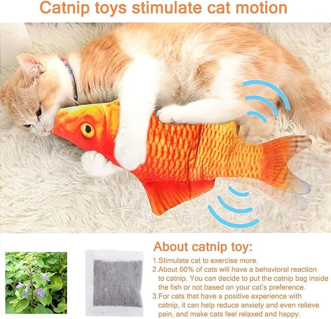 Tocirelo Cat Toys for Bored Indoor Adult Cats - Interactive Cat Toy Catnip | Catnip Kicker Toy for for Indoor Cats，Moving Kitten Kicker Self Play, 11" Electric Flopping Fish for Boredom Kitty Exercise