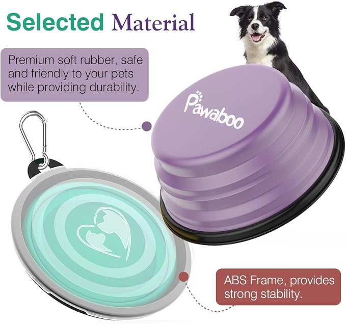 Pawaboo Collapsible Dog Bowls, 2 Pack, Violet Turquoise