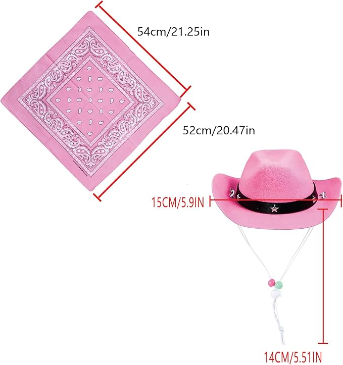 Dog Cowboy Hat and Bandana Scarf Dog Cat Sombrero Puppy Hat Dog Cat Costume, 20 cm, Polyester, Pink