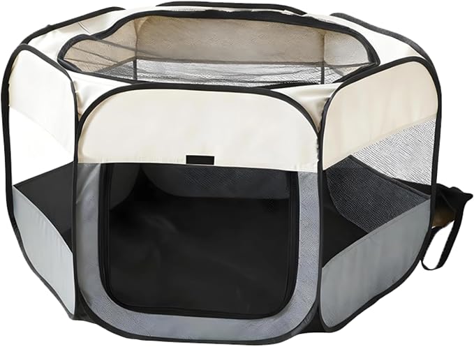 Dog Playpen Foldable, 28.7 in, 73 cm Portable Pet Playpen, Instant Pop Up Beige Pen with Breathable Mesh, Easy Clean Polyester Fabric for Small to Medium Dogs