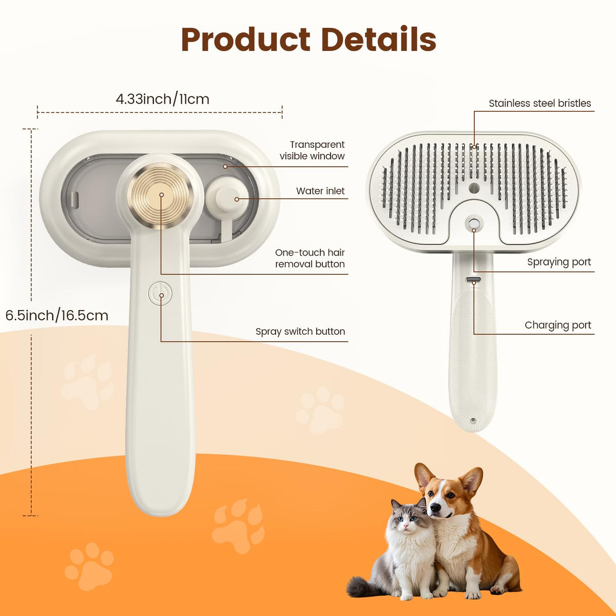 Glendan Pet Steam Brush for Dogs & Cats