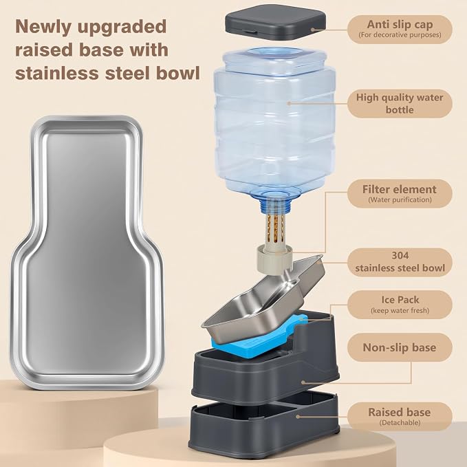 1.6 Gallon Pet Automatic Dog Water Dispenser Cat Gravity Waterer Feeder with Stainless Steel, 1.6 Gallon, Polyester