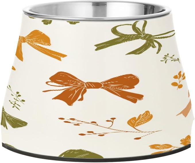 Blueangle Elevated Dog Bowls with Stainless Steel - Non-Slip 2.3 Cup High Capacity Pet Dish for Spinal Health & Autumn Bows Design（179）
