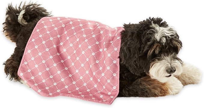 Bone Dry Pet Grooming Towel Collection Absorbent Microfiber X-Large, 41x23.5", Trellis Hunter Green