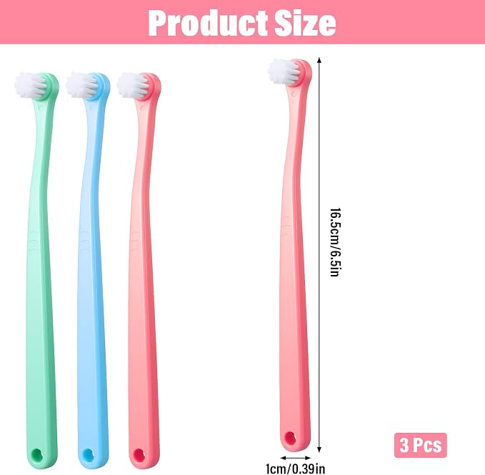 3 Pack Toothbrush for Small Dogs, Mini Pet Toothbrush for Teeth Clean, Soft Cat Tooth Brush for Puppy, Kitten, Other Small Pets(Pink, Blue, Green)