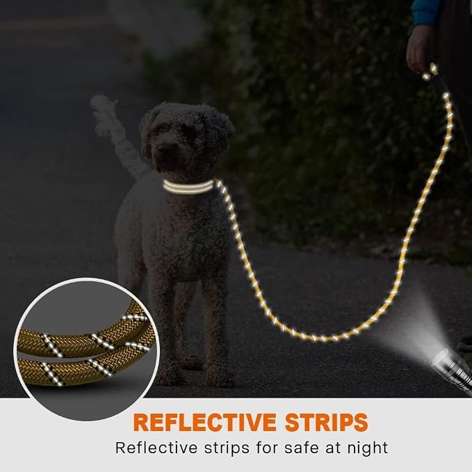 Taglory Rope Dog Leash for Small Medium Dogs, 4 FT Padded Handle, Yellow | Made of Climbing Rope, Reflective for Night Walks and Training, Comfortable Grip, Anti-tangle Swivel Clip, 3/8 inch