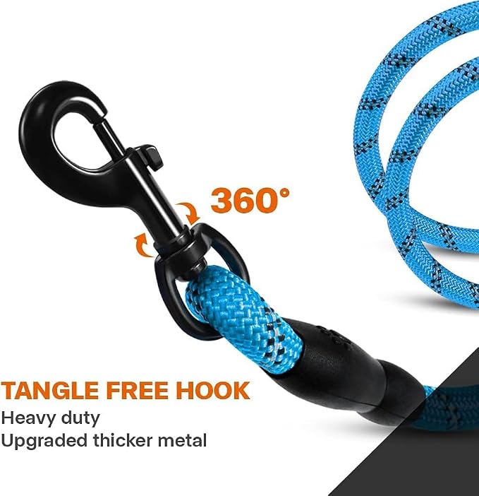 Taglory Rope Dog Leash for Small Medium Dogs, 5 FT Padded Handle, Blue | Made of Climbing Rope, Reflective for Night Walks and Training, Comfortable Grip, Anti-tangle Swivel Clip, 3/8 inch