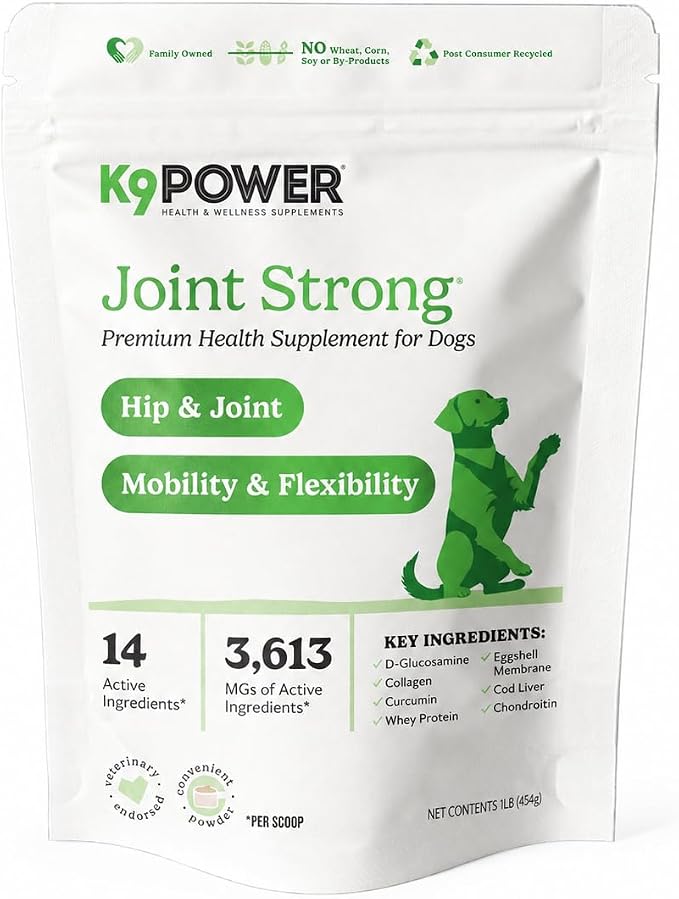 K9Power Joint Strong – Dog Joint Supplement for Mobility, Pain & Inflammation Relief – Glucosamine, Chondroitin, Collagen, Curcumin, Omega 3s, CMO, Green Tea – Ideal for Arthritis & Joint Protection