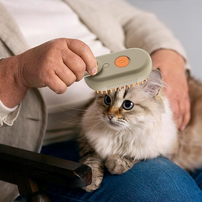Cat Brush,3 in1 Cat Steam Brush,Self Cleaning Steam Cat Brush for massage, Pet Steam Brush for Cat,Multifunctional Cat Steamer Brush,Cat Grooming Brush for Removing Tangled Loosse Hair (White)