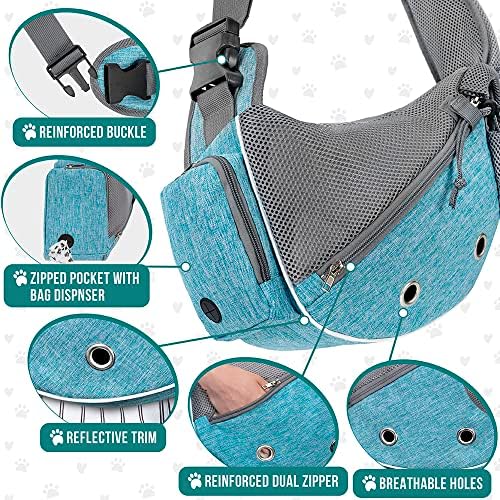 PetAmi Small Dog Sling Carrier, Hands-Free Purse, 5 lb, Sea Blue
