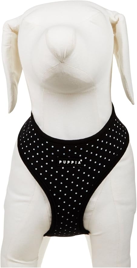 Puppia Dotty Dog Harness Over-The-Head No Pull No Choke Walking Training Adjustable for Small & Medium Dog, Medium, Black