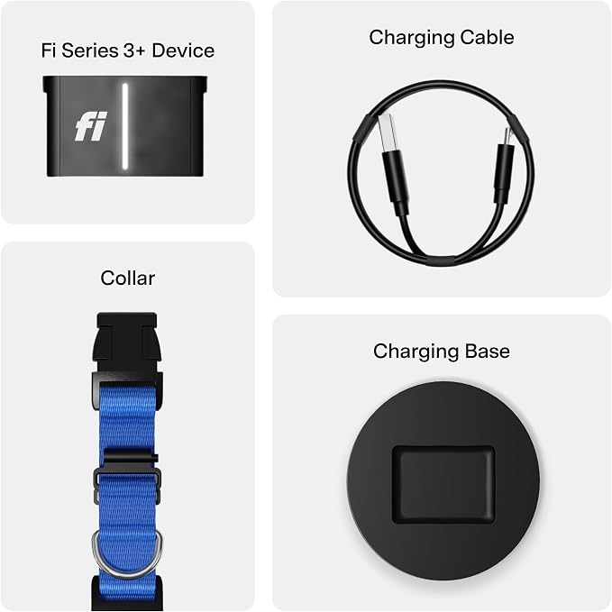 Fi Series 3+ GPS + Health Dog Collar, Blue, X-Large, 12-Month Membership | Smart GPS dog collar with live tracking, health & behavior, Escape Alerts, LED light. Waterproof and Apple Watch compatible.