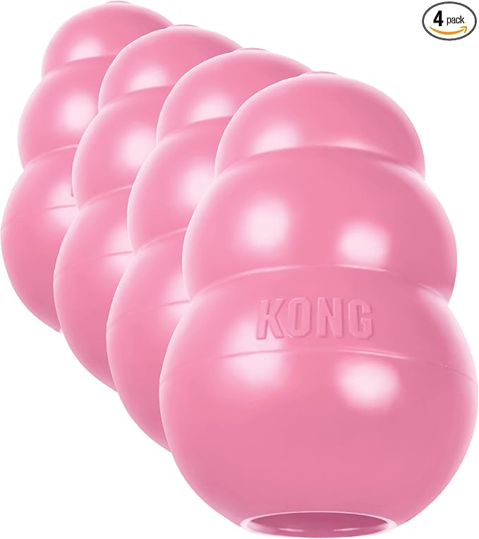 KONG - Puppy Toy Natural Teething Rubber - Fun to Chew, Chase and Fetch - for Small Puppies - Pink (Pack of 4)