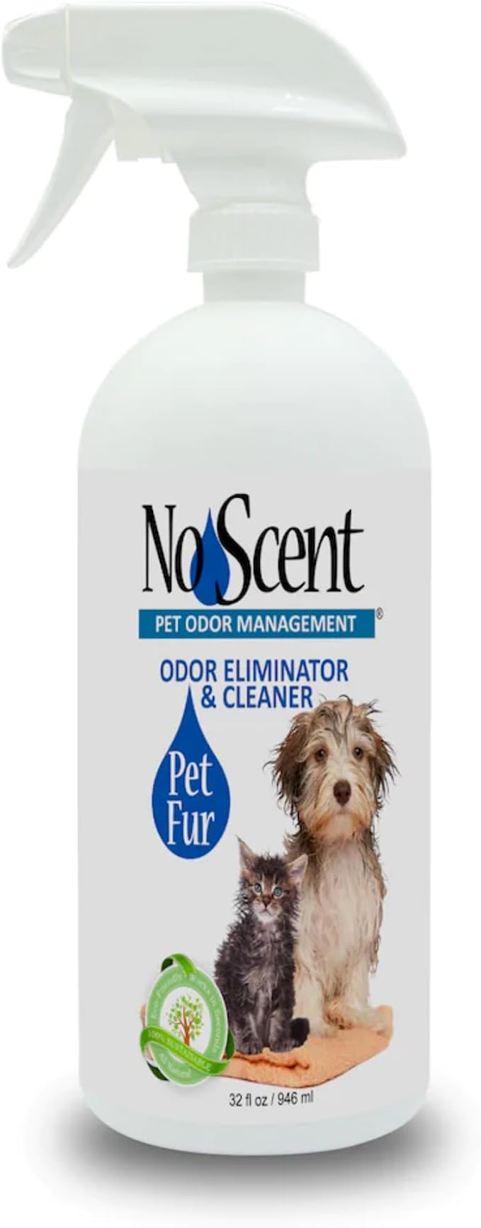 No Scent Pet Fur - Professional Dog & Cat Grooming Odor Eliminator & Coat Cleaner Between Bath Spray - Safe Natural Fast Microencapsulating Smell Remover and Fur Freshener for All Pets (32 oz)