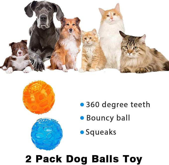 ACEONE Dog Squeaky Ball, Pet Squeak Chew Bouncy Rubber Toy Balls for Small Large Dogs Indestructible Exercise Training Playing
