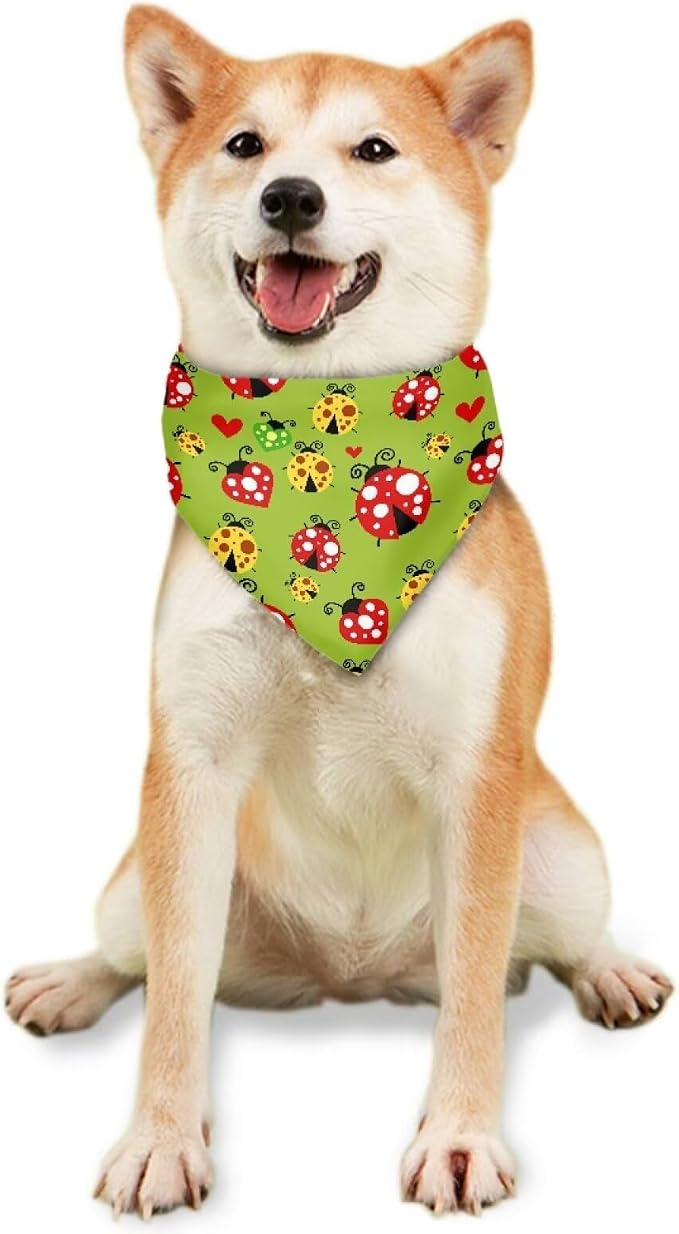 Forchrinse Colorful Ladybug Dog Bandanas, Medium, Small, Polyester, Colorful Ladybug