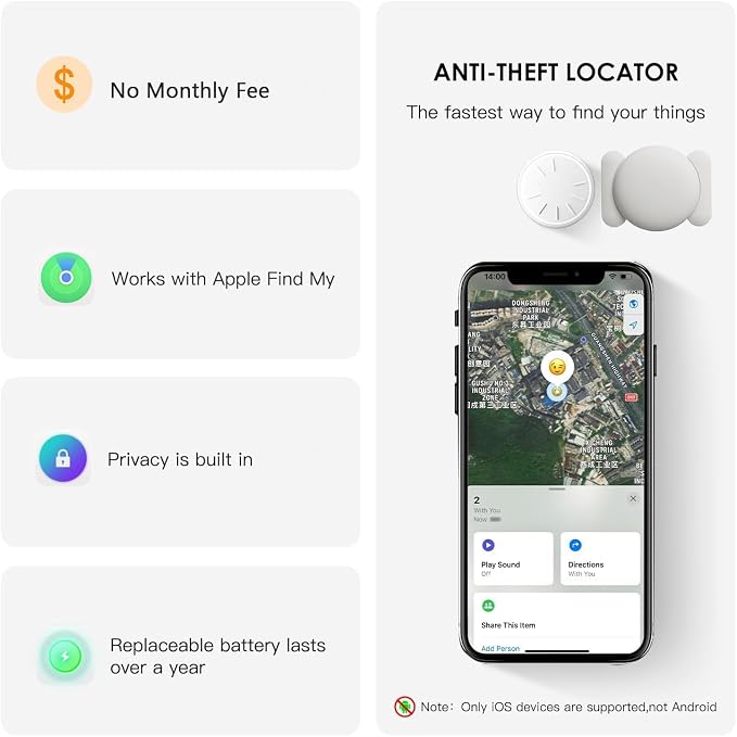 Car GPS Tracking Device for Vehicles, 1PCS Real Time GPS Tracker for Car Work with Find My (iOS Only),Hidden Mini Car GPS Tracker,No Monthly Fee (White Tracker, White Magnetic Case)