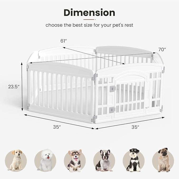Dog Playpen 6-Panel, 24IN Puppy Playpen, Stable Dog Play Pen Indoors/Outdoor with Secure Locking Door, Plastic Pet Fence for Small & Medium Dogs