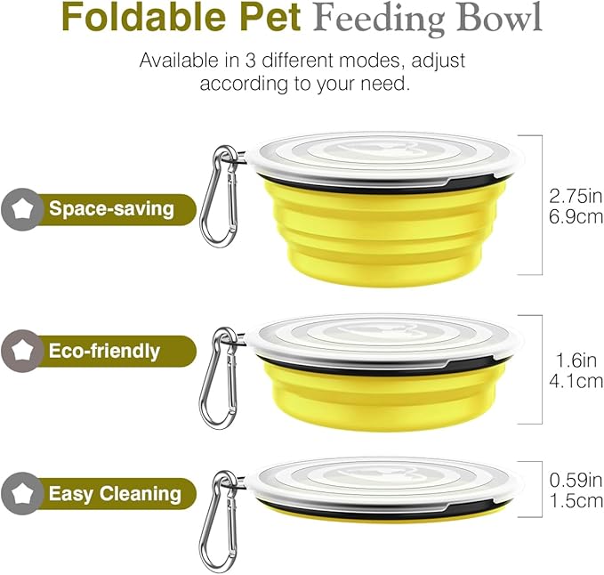 Pawaboo Collapsible Dog Bowls, 2 Pack, 1000ml, Yellow+Black