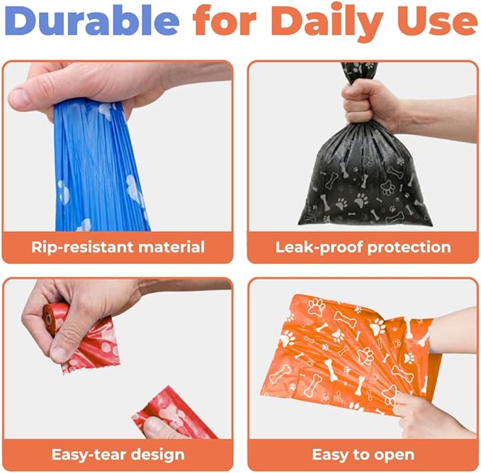 Best Pet Supplies Dog Poop Bags for Waste Refuse Cleanup, Doggy Roll Replacements for Outdoor Puppy Walking and Travel, Leak Proof and Tear Resistant, Thick Plastic - Assorted, 240 Bags