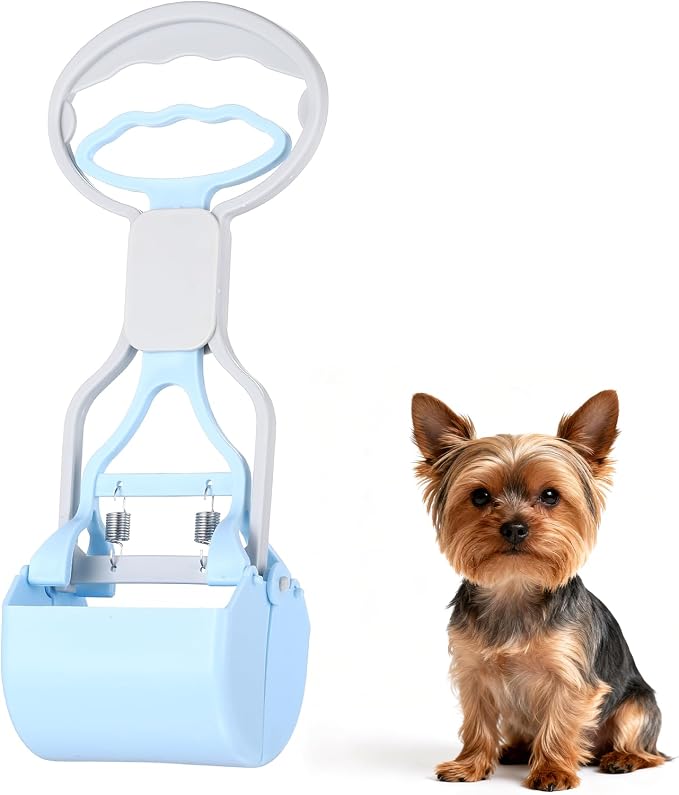 Poop Scooper, 11" Long Handle No Touch Dog Poop Scooper Grabber Non-Breakable Spring Pick Up Tool Shovel, (Milky Blue), Intended for Dogs Waste in Lawns/Grass/Dirt/Gravel