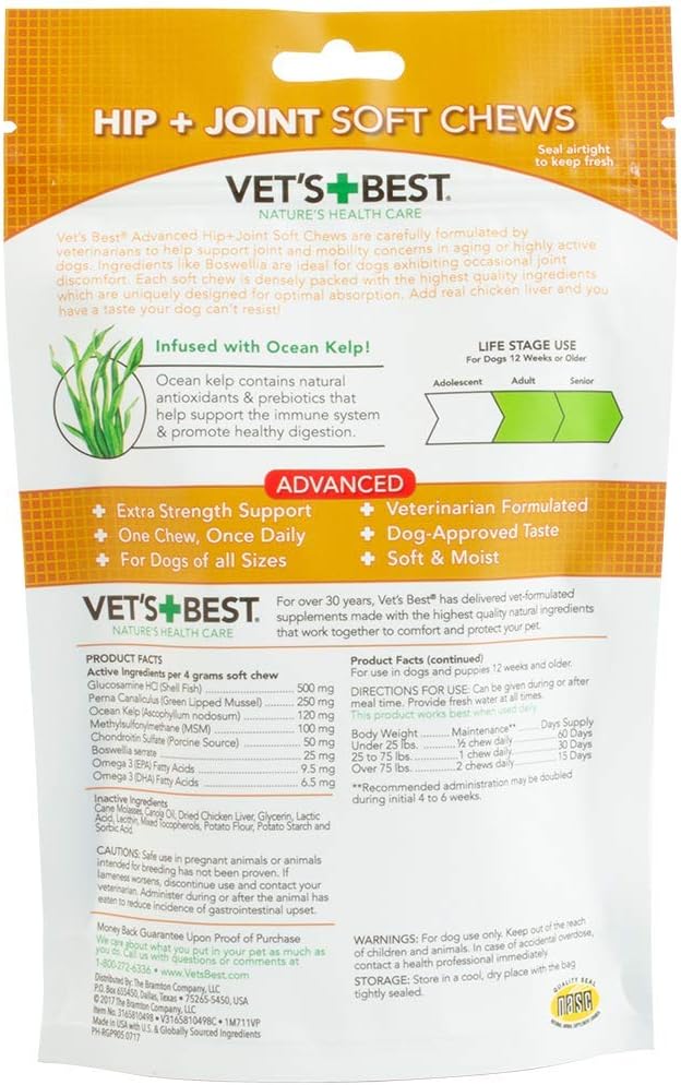 Vet's Best Advanced Hip & Joint Soft Chews for Dogs, 30 Day Supply