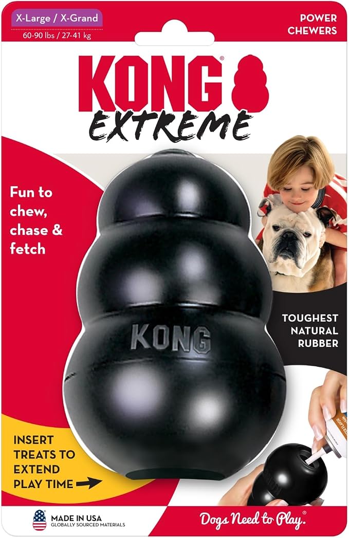 Kong Extreme Dog Toy, Durable Natural Rubber Chew, for X-Large Dogs | Treat-Filling Chew & Fetch Toy with Erratic Bounce, Made from KONG's Most Durable Natural Rubber for Power Chewers