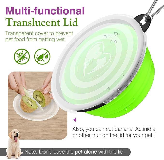 Pawaboo Collapsible Dog Bowls, 2 Pack, 1000ml, Pink + Green