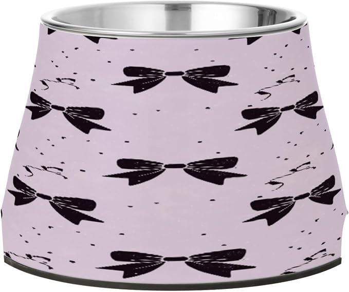 Blueangle Elevated Dog Bowls with Stainless Steel - Non-Slip 2.3 Cup High Capacity Pet Dish for Spinal Health & Black Bows Design（284）