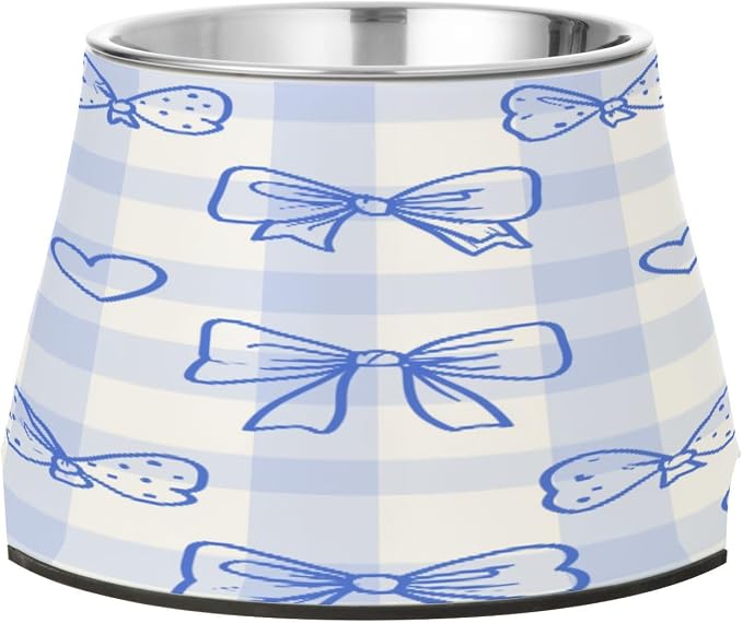 Blueangle Elevated Dog Bowls with Stainless Steel - Non-Slip 2.3 Cup High Capacity Pet Dish for Spinal Health & Cute Bows Design（413）