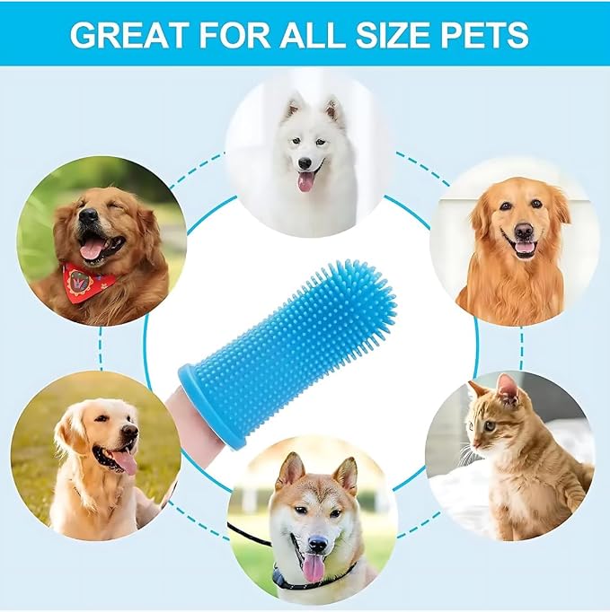 Gomoly Pet Toothbrush, 360 ° Dog Tooth Cleaning Set, Cat Finger Cover Toot-hbrush for Cleaning Tongue Coating and Tooth Care, Pet Silicone Finger Cover Toothbrush Set of 2 with Case (Pink, Large)