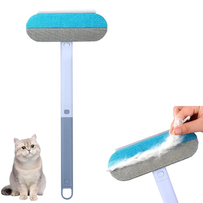 Pet Hair Removal Tool, Dog and Cat Hair Remover for Couch Carpet Furniture, 4 in 1 Multifunctional Pet Hairs Removal Broom, Cleaning Brush for Window Tile, Reusable Washable (Blue)