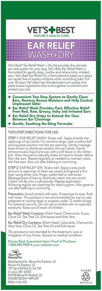 Vet's Best Dog Ear Cleaner Kit, Multi-Symptom Relief