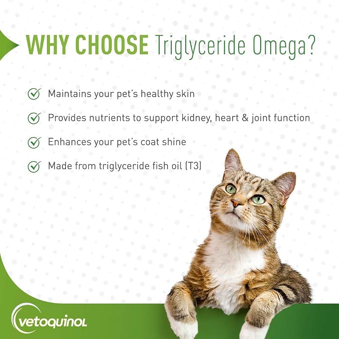 Vetoquinol Triglyceride OMEGA - Fish Oil for Dogs & Cats - Supports Healthy Skin, Coat & Normal Immune Response - Supplement with Vitamin Blend for Heart, Eye, Bone & Muscle Support - 8 oz (Pack of 2)