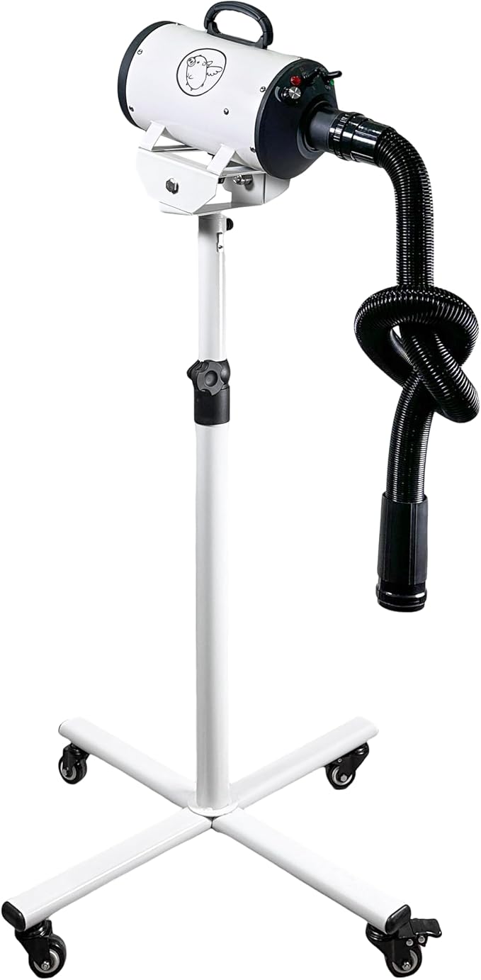 Flying Pig High Velocity Dog Pet Stand Grooming Dryer w/Variable Air Speed & Heat (White w/Black Logo)