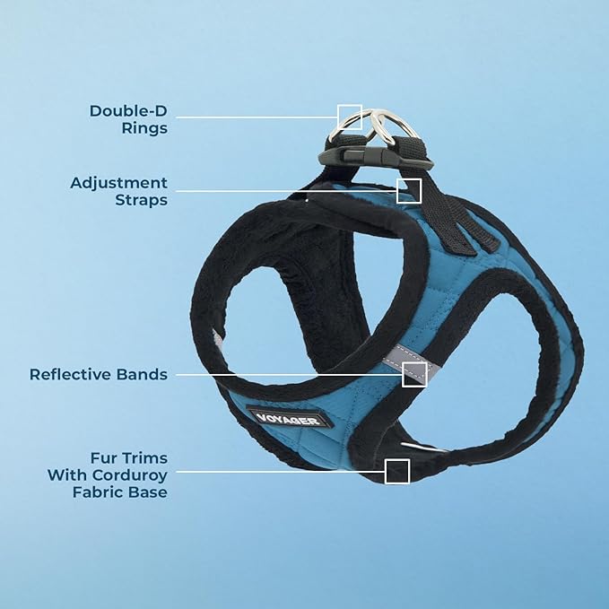 Voyager Step-in Plush Dog Vest Harness -Turquoise Plush, Medium | 16 - 18" in Chest, Soft Plush, Reflective Bands, Cold-Weather Harness, Cats Compatible. Step-In Style,