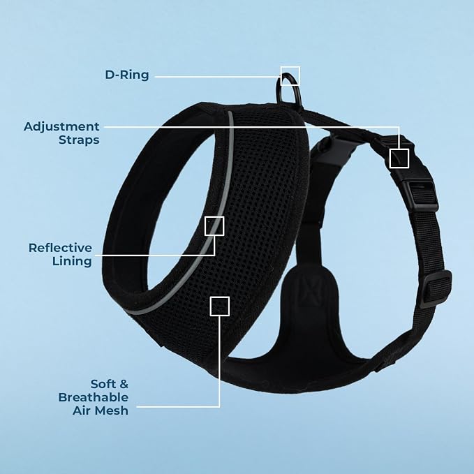 Best Pet Supplies Voyager Aerolite Over the Head Dog Harness, No Pull Breathable Air Mesh Vest, Quick Dry with Reflective Stitching, Adjustable Escape Resistant Harness - Black, X-Small